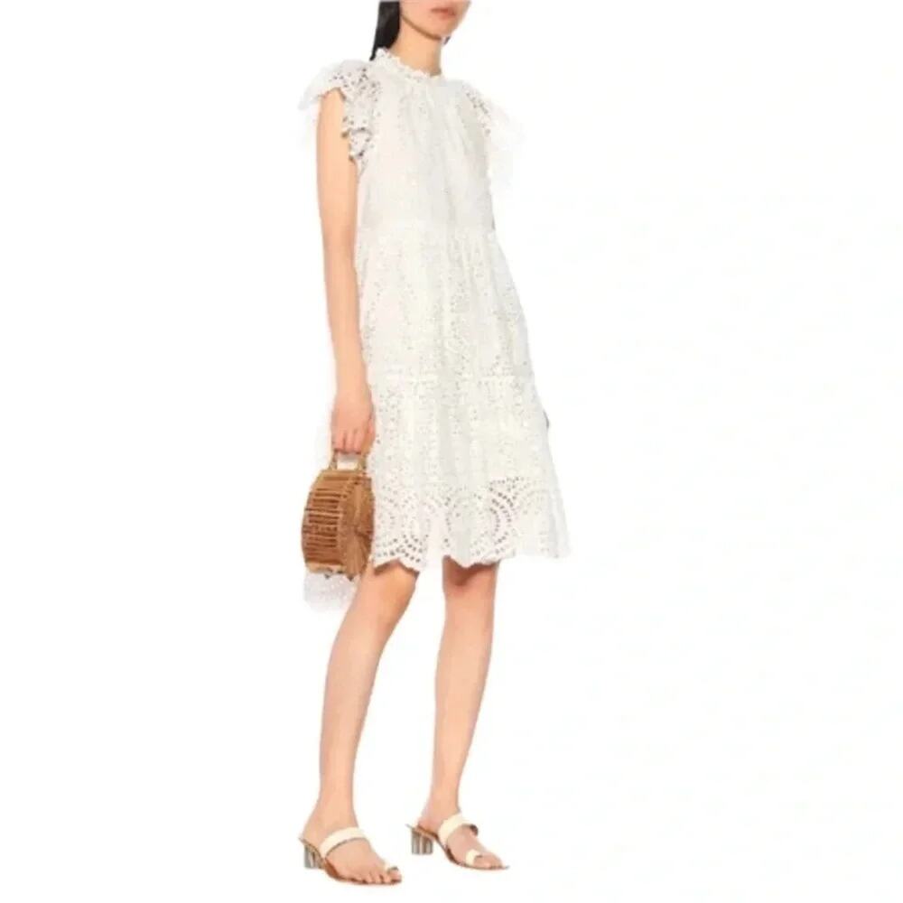 ULLA JOHNSON NORAH BRODERIE ANGLAISE COTTON DRESS IN WHITE Size 6 NWT